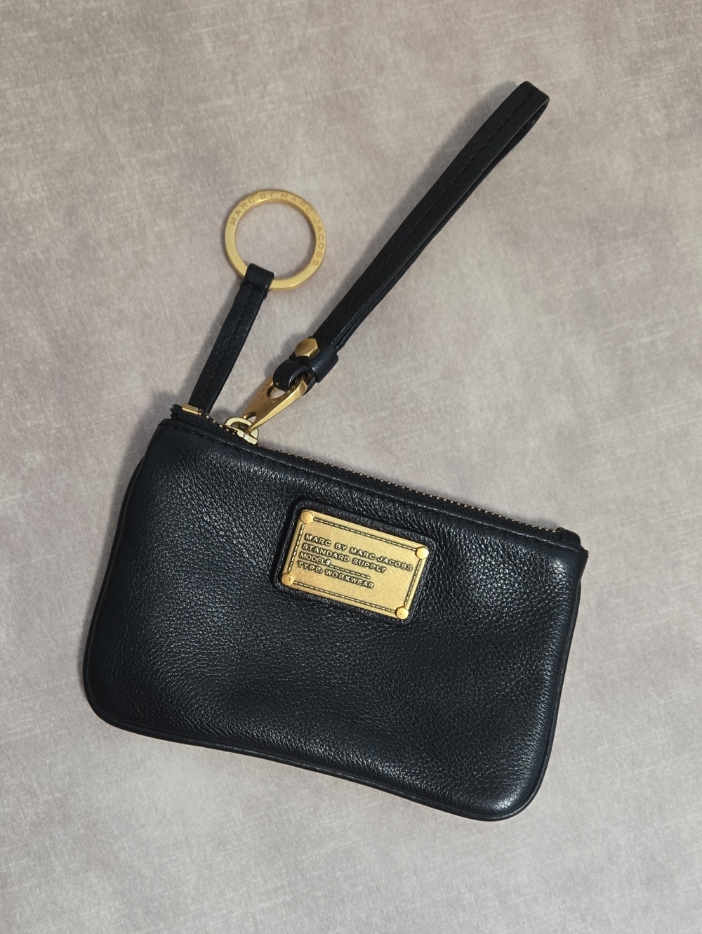 Marc Jacobs Black Leather Wristlet/Key/Coin/Card Holder with Gold Hardware